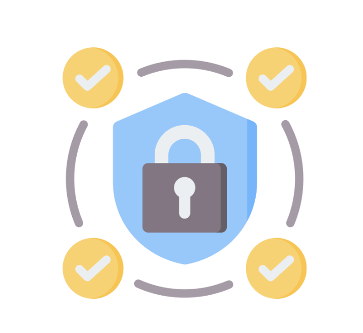 A lock symbolizing security measures, surrounded by check marks indicating successful protection